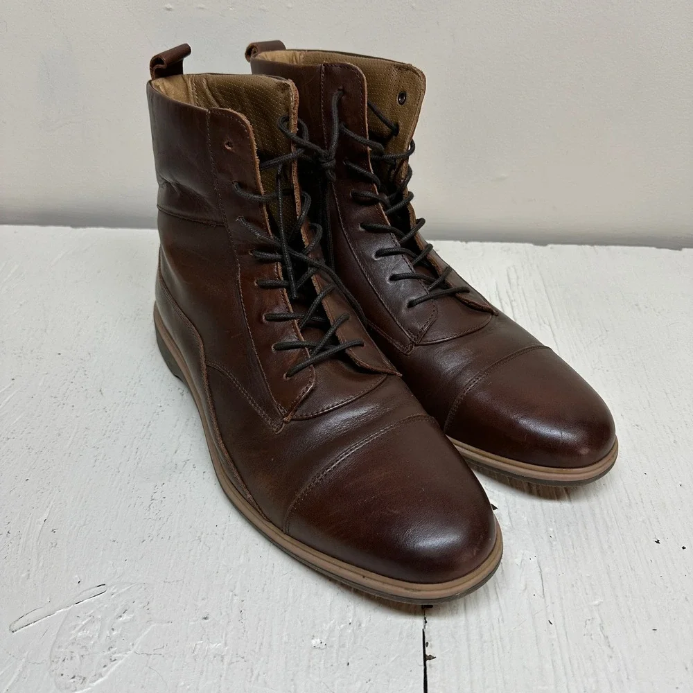 Amberjack Men's The Boot Chestnut Brown Leather Lace Up‎ Ankle Boots Size 11 M